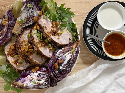 Spicy Pork Loin With Charred Cabbage and Coconut Slaw
