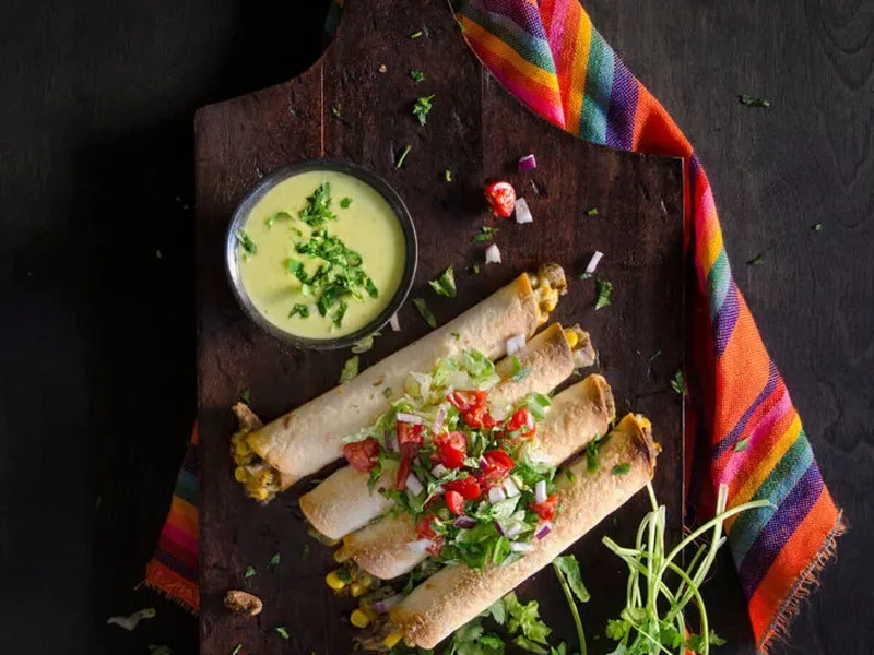 Baked Beef Steak Taquitos with Cheese and Corn