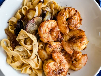 Handmade Fettuccini with Sautéed Shrimp and Mushrooms