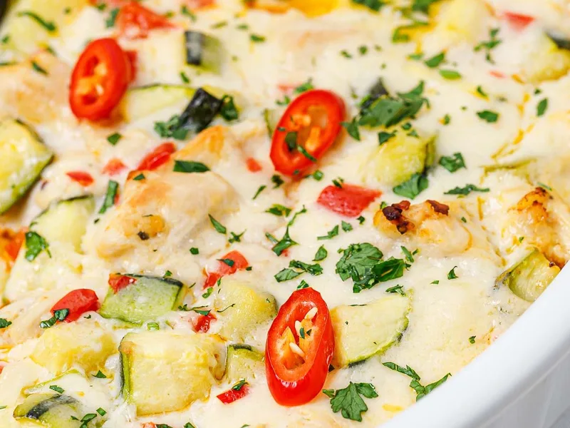 Creamy Chicken Zucchini Casserole with Cheese Sauce