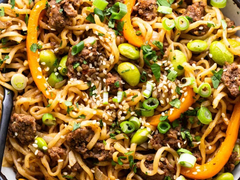 One-Pot Ground Beef Ramen with Ginger Soy Sauce