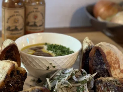 Lebanese Lamb Arayes with Habanero Tahini