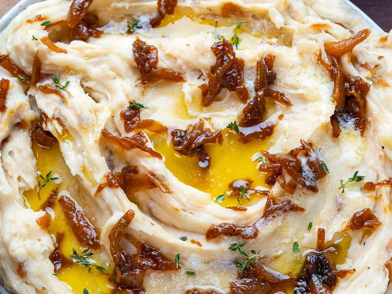 Caramelized French Onion Mashed Potatoes with Gruyere