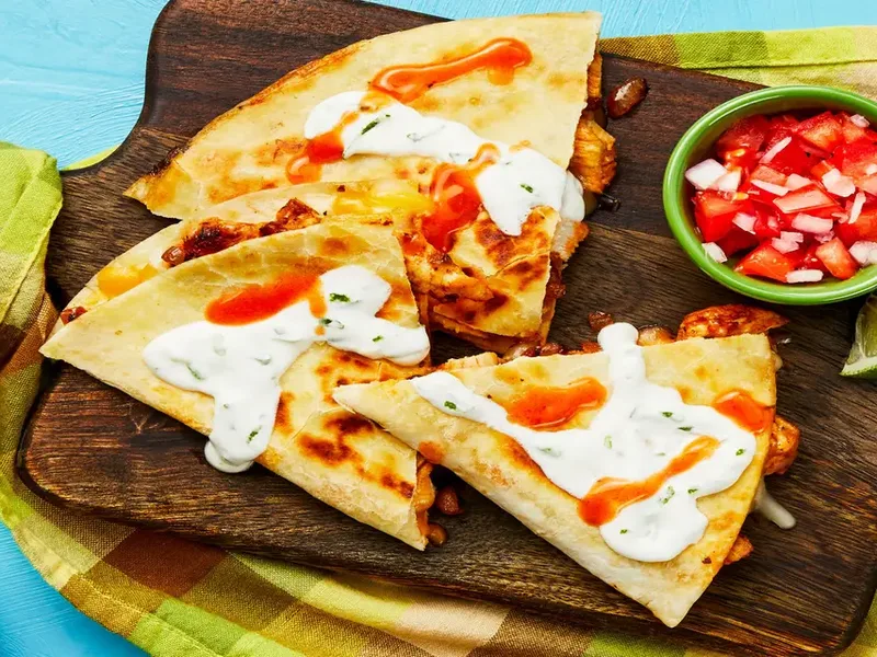 Baja Chicken Quesadillas with Salsa Fresca and Lime Crema
