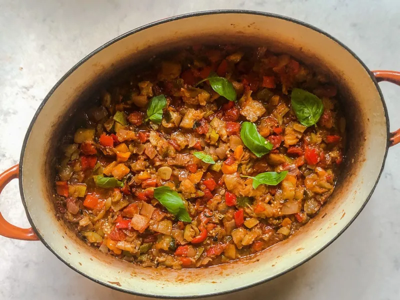 Mediterranean Ratatouille Over Creamy Parmesan Polenta