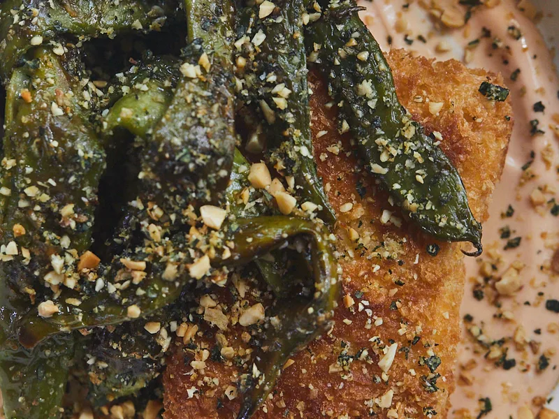 Crispy Panko Tofu Cutlets with Charred Romano Beans