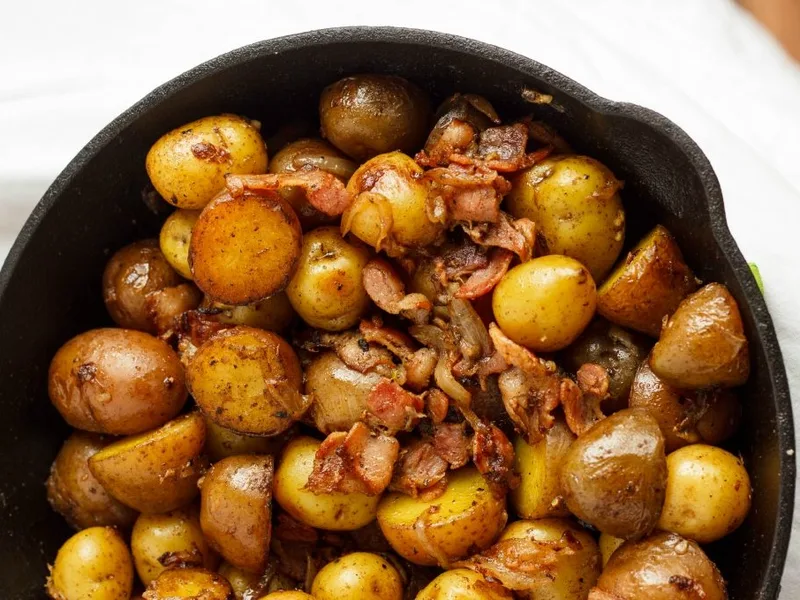 Crispy Bacon Roasted Baby Potatoes with Yogurt Chive Sauce