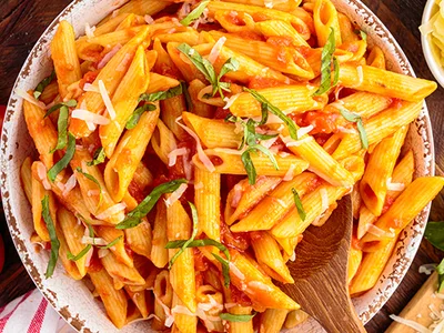 Easy Penne Pomodoro with Fresh Basil and Parmesan