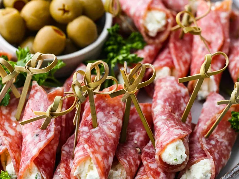 Easy Salami Roll-Ups with Herbed Cream Cheese Filling