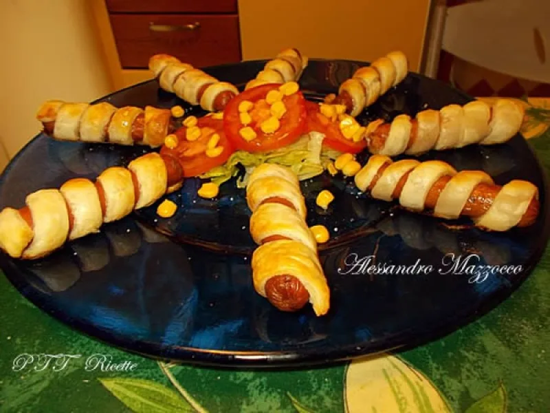 Sausages Wrapped in Puff Pastry with Salad