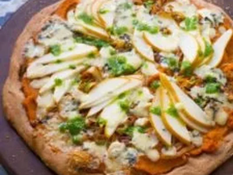 Caramelized Onion Pumpkin Pear Gorgonzola Pizza