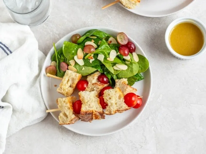 Sheet Pan Baked Grilled Cheese Kebabs with Cherry Tomatoes