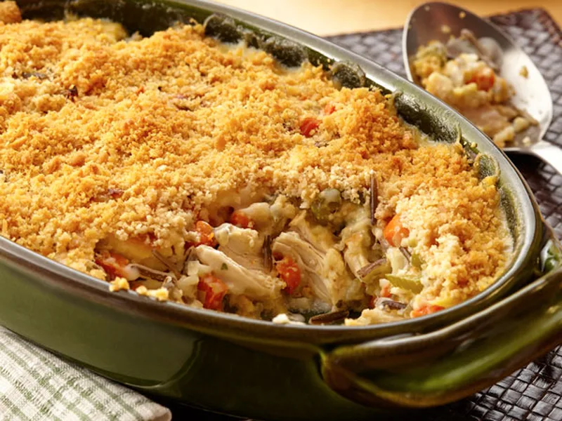 Creamy Chicken Wild Rice Casserole with Buttery Cracker Topping