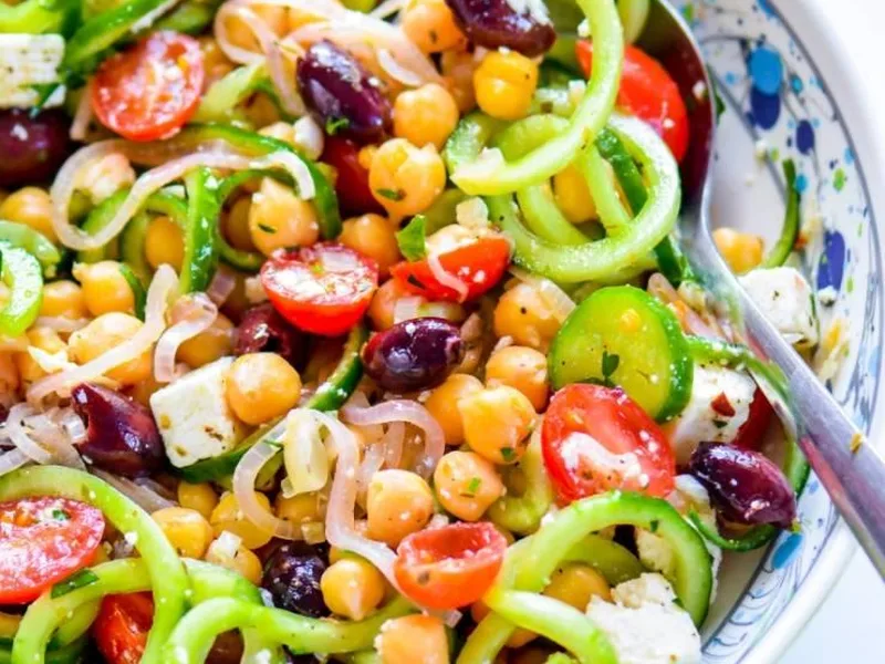 Mediterranean Chickpea Cucumber Salad with Shallot Dressing