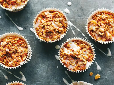 Carrot Cake Baked Oatmeal Muffins with Sour Cream Icing