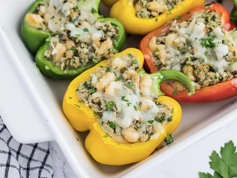 Turkey Stuffed Bell Peppers with White Cheddar and Beans