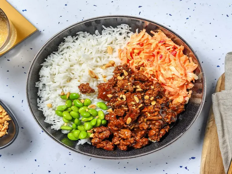 Vietnamese Hoisin Beef Bowl with Spicy Slaw