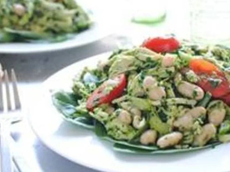 Poached Chicken Pesto Salad with Cannellini Beans
