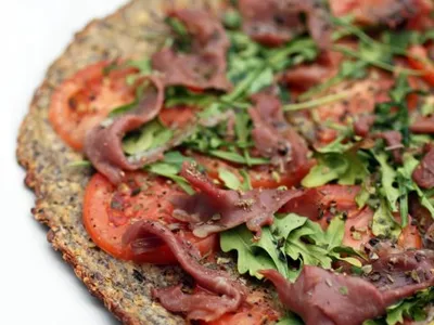 Prosciutto Arugula Pizza with Grain-Free Eggplant Crust