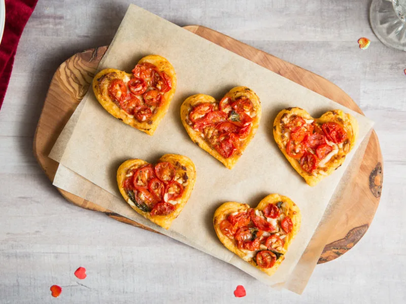 Puff Pastry Tomato Hearts with Asiago and Basil