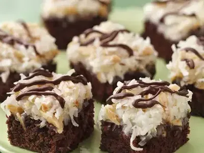 Almond Macaroon Brownie Bars with Coconut Topping