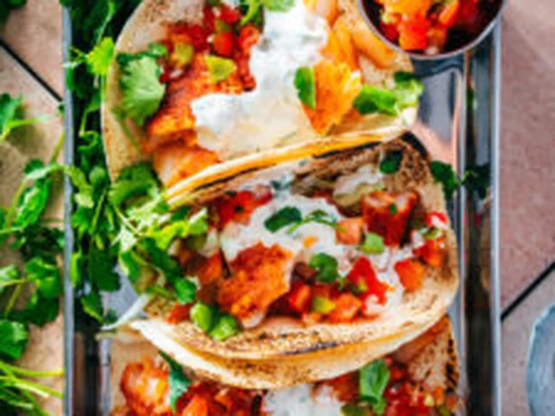 Quick Baked Cod Fish Tacos with Cilantro Yogurt Sauce