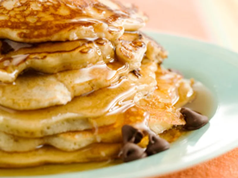 Fluffy Chocolate Chip Pancakes with Whipped Cinnamon Cream