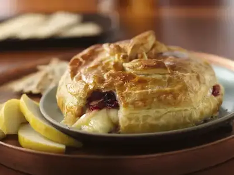 Baked Brie in Puff Pastry with Cranberry Orange Sauce