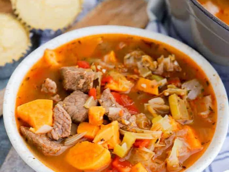 Sweet Potato Beef Stew with Vegetables and Herbs