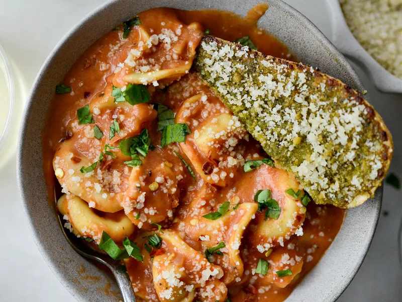 Creamy Vodka Sauce Tortellini with Fresh Basil