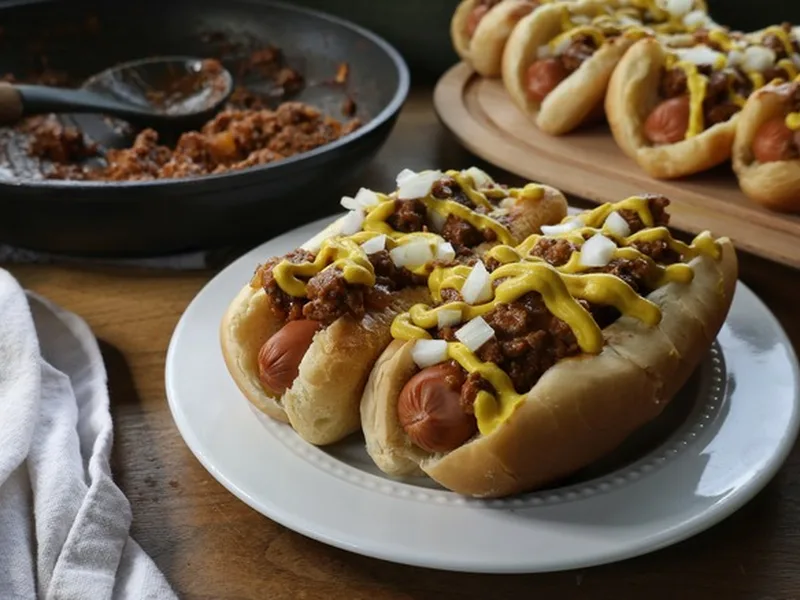 Homemade Coney Island Hot Dogs with Spiced Beef Sauce