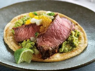 Mini Beef Tacos with Orange Citrus Salsa and Avocado Cream