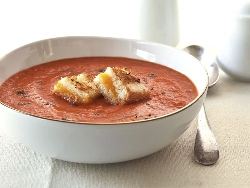 Creamy Tomato Soup with Grilled Cheese Croutons
