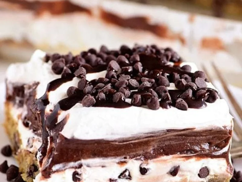 Layered Chocolate Chip Cookie Fudge Pudding Dessert
