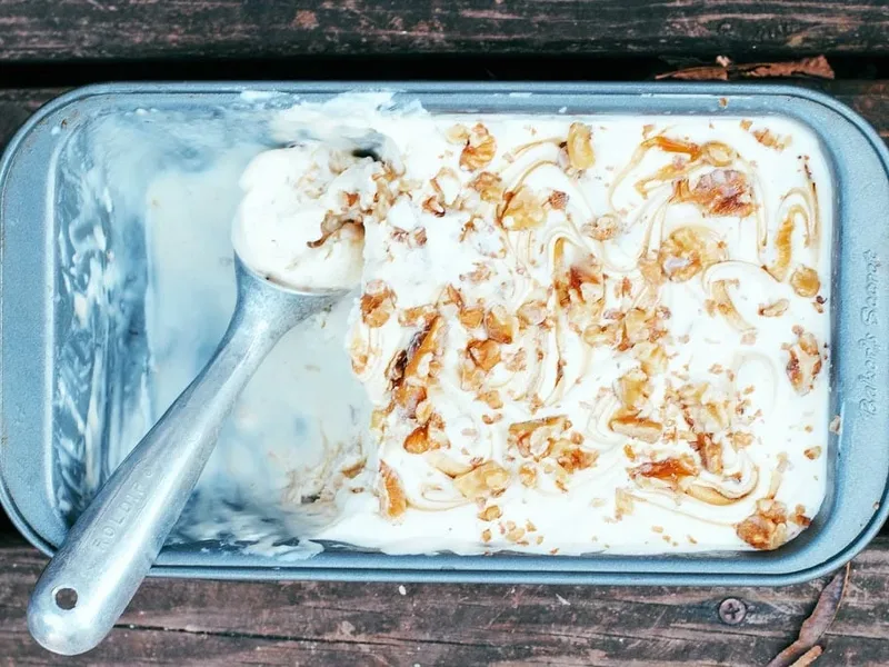 Bourbon Walnut Sorghum Molasses No-Churn Ice Cream