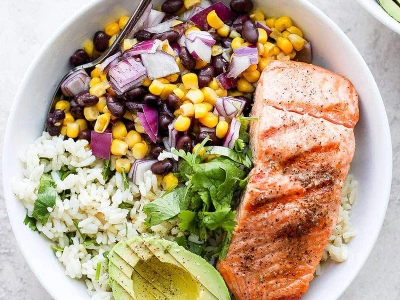 Pan-Seared Salmon Rice Bowls with Cilantro Lime