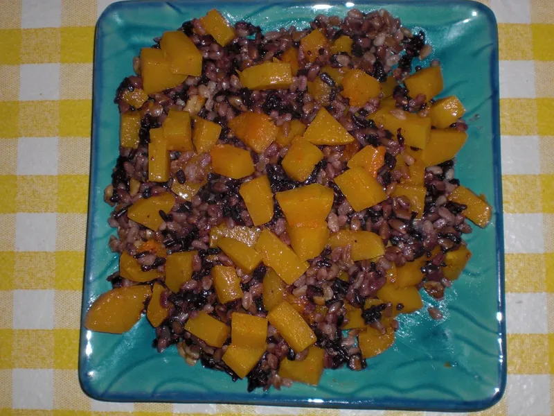 Roasted Butternut Squash with Farro, Black Rice, Browned Butter