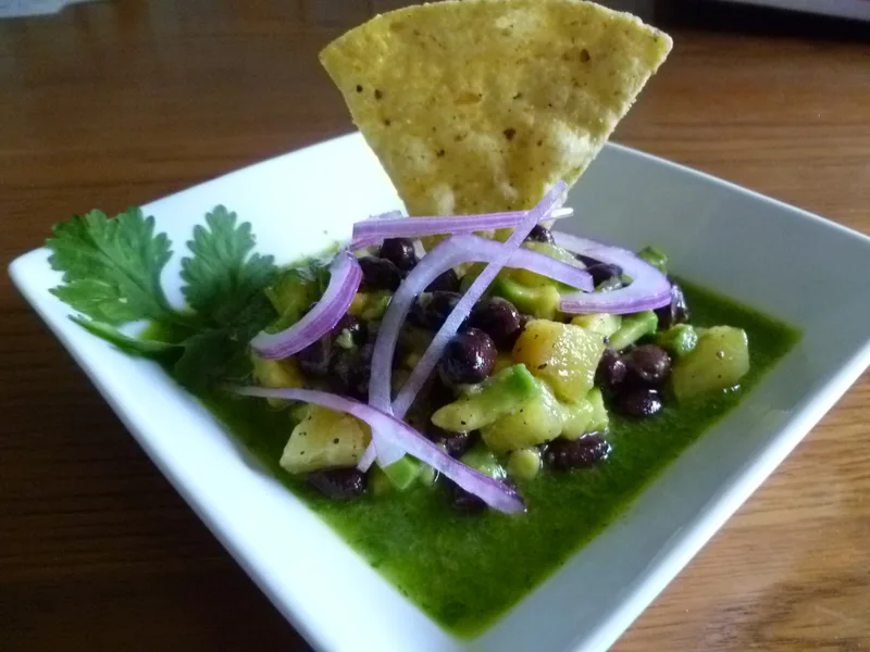 Avocado Black Bean Pineapple Salad with Cilantro Puree