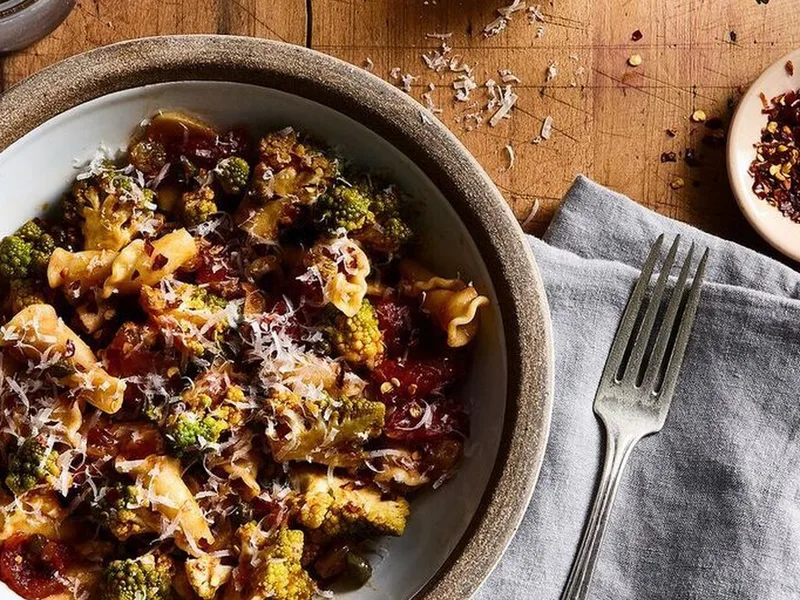 Romanesco Pasta with Capers, Chiles, and White Wine