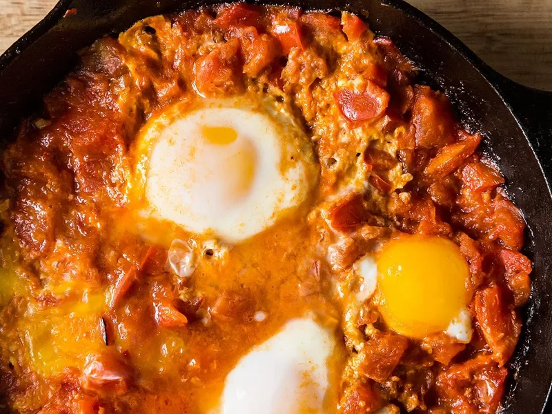 Harissa Tomato Shakshuka with Yogurt and Red Peppers