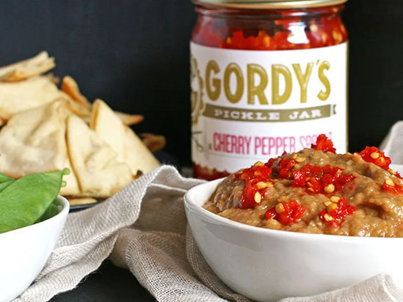 Spicy Roasted Eggplant Dip with Cherry Pepper Spread
