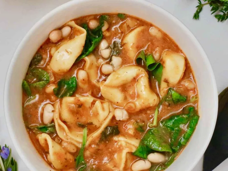 Vegan Creamy Tortellini Soup with Sausage