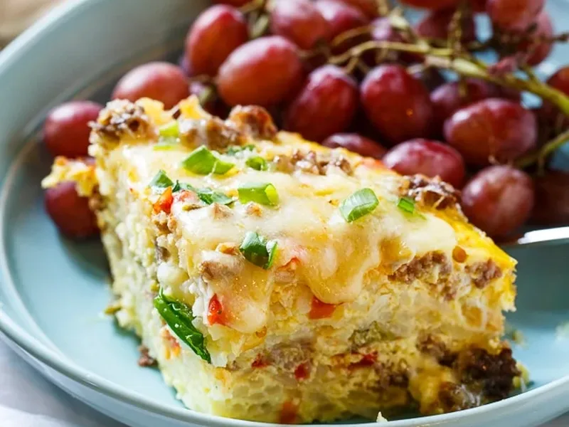 Spicy Slow Cooker Brunch Casserole with Sausage and Hash Browns