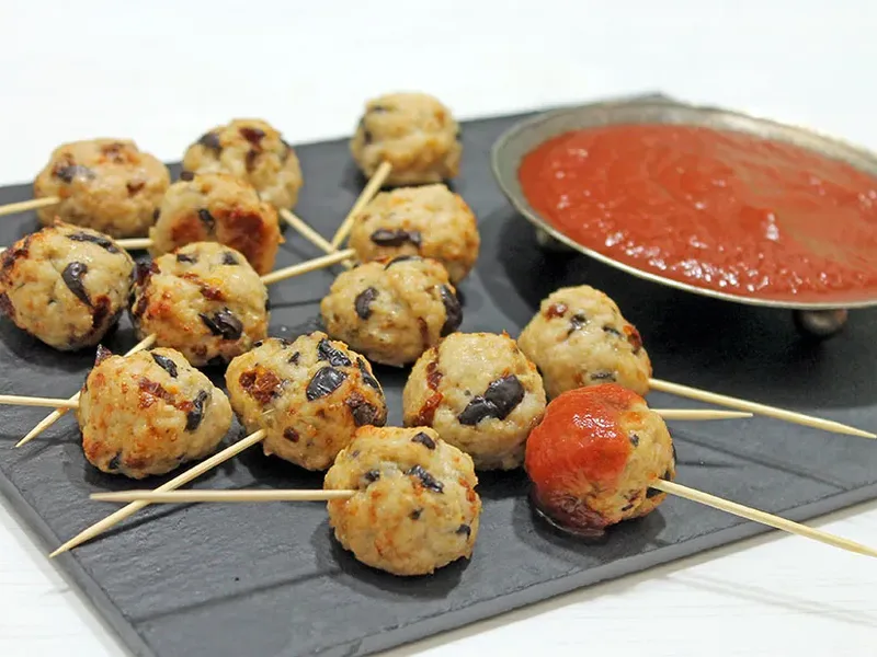 Keto Turkey Meatballs with Balsamic Tomato Dipping Sauce