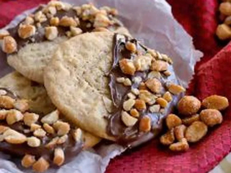 Chocolate-Dipped Peanut Butter Cookies with Honey Roasted Peanuts