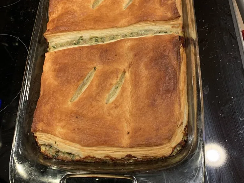 Lamb and Beef Baked Puff Pastry Pie with Eggplant