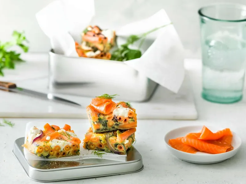 Smoked Salmon Frittata with Red Lentil Pasta