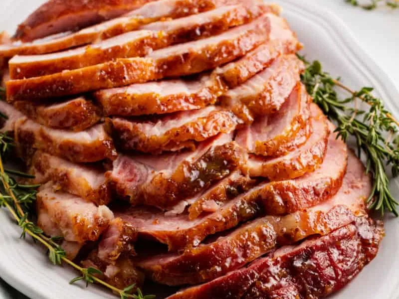 Riesling-Peach Glazed Spiral Ham with Thyme and Mustard