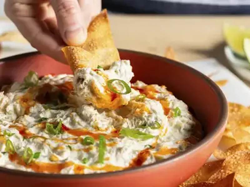 Slow Cooker Crab Rangoon Dip with Air Fryer Wonton Chips