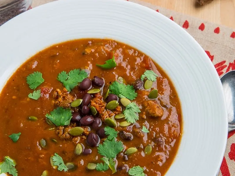Pumpkin Chorizo Black Bean Soup with Chipotle